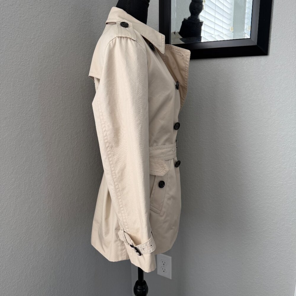 COACH Short Double Breasted Beige Belted Trench Coat Jacket Large - Picture 4 of 16